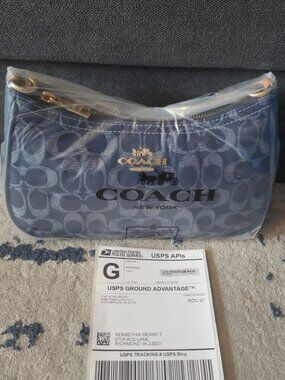 Coach Blue Signature Jacquard Shoulder Bag Crossbody Purse Gold Tone